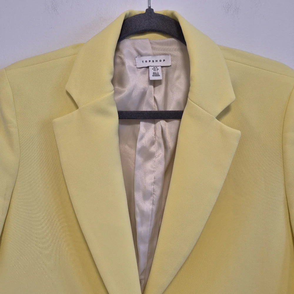 Topshop Oversized Blazer Single Breasted Lined Lemon Yellow Women's Sz 4 - Picture 3 of 11